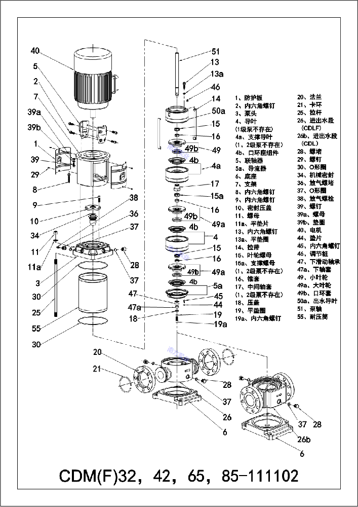 南方泵业CDL/CDLF/CDM/CDMF系列装配图，组装图，组装顺序